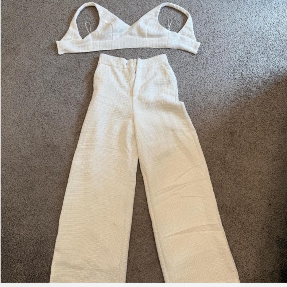 ADELAIDE TWO PIECE SET Crop Top and Wide Leg Pants Set in White - Picture 10 of 10